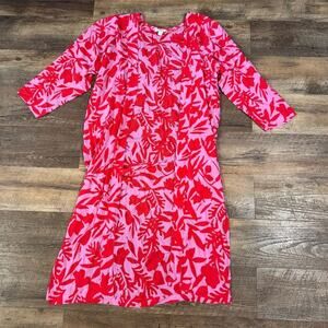 LOFT Floral Kimono XS/S Fuchsia Red Leaf Print 3/4 Sleeve Lightweight Duster